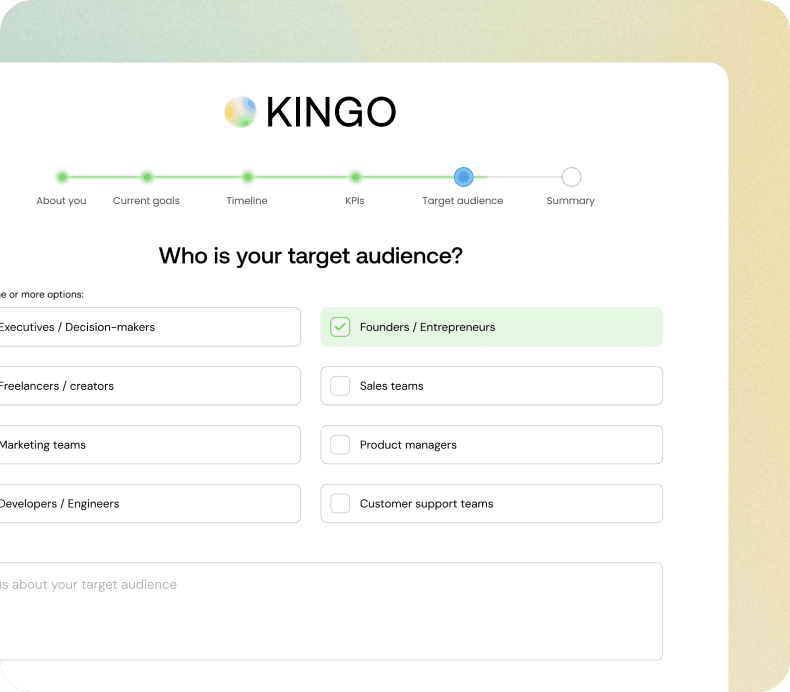 Instruct Kingo interface showing goal setting form